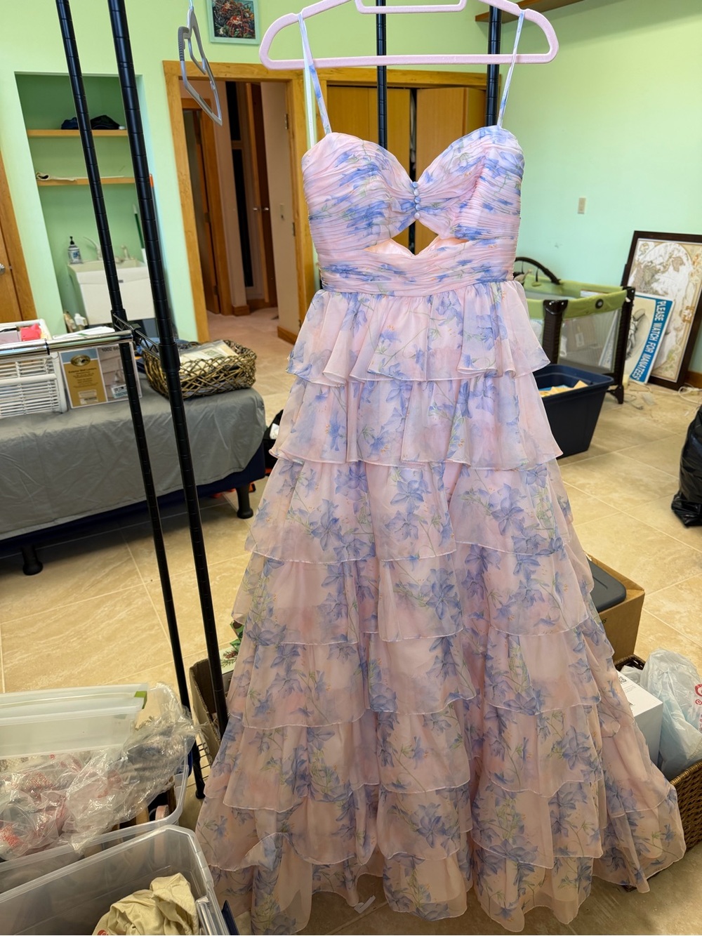 Mac Duggal Pink and Lavender Floral Tiered Ruffle Girls' Formal Dress